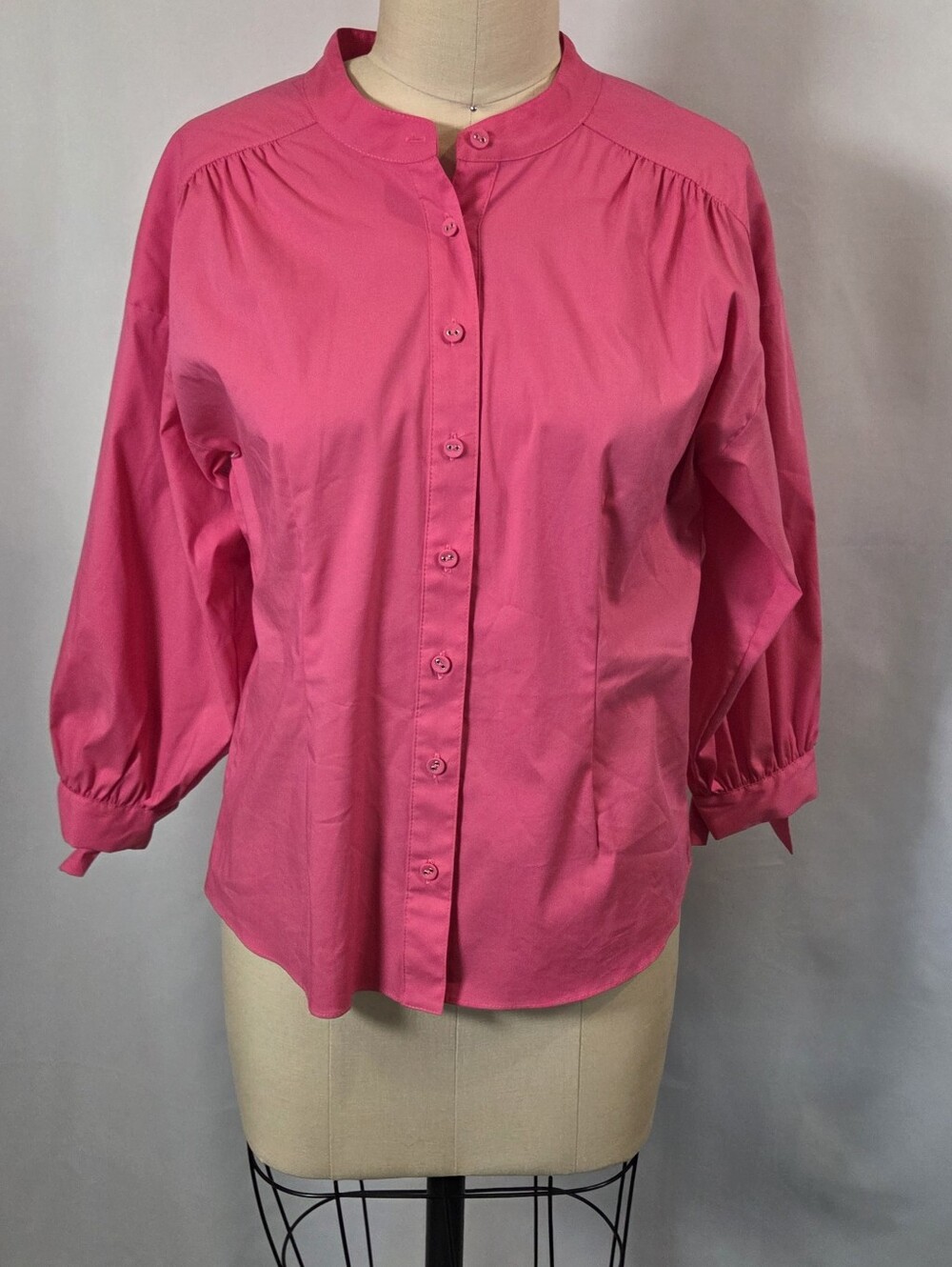NWT vibrant hot pink Donna Karan long-sleeve button-up shirt Size Small